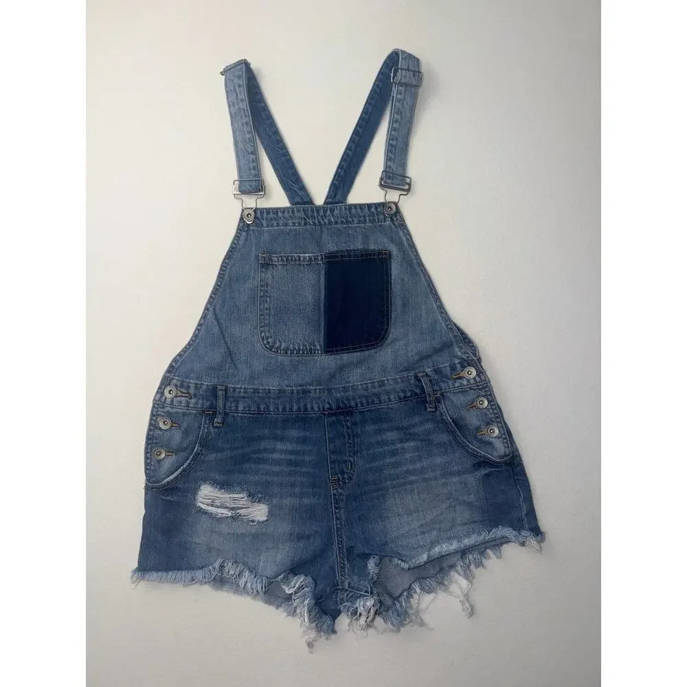 Band of gypsies women’s distressed jeans short overalls